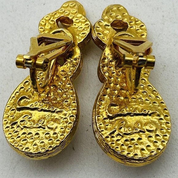 REED Signed Faux Pearl Earrings Clip On Gold Tone Rhinestone X Glam Bling Gift - Picture 3 of 9